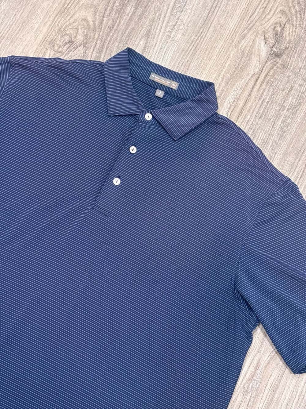 Peter Millar Polo Shirt Size L Navy Blue Striped Summer Comfort MF17EK13S